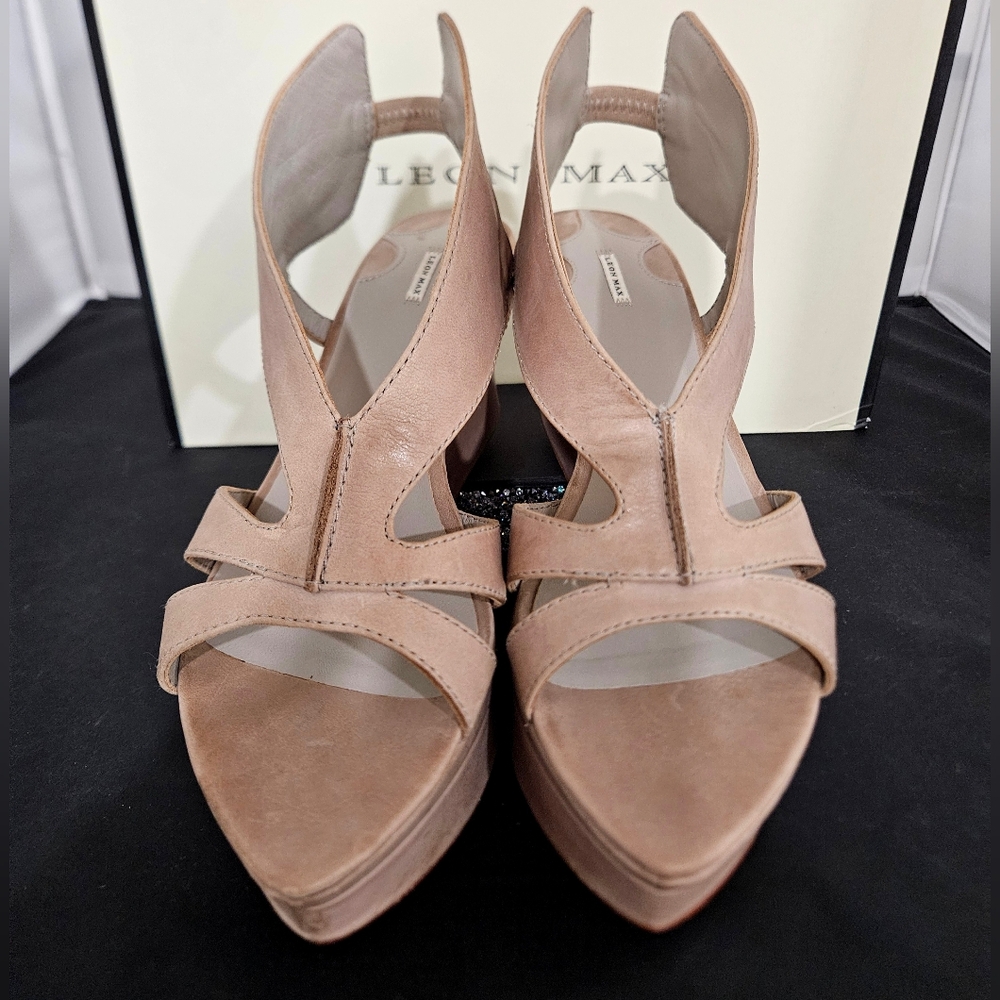 LEON MAX platform leather sandals 8.5 Bale taupe GUC tan statement shoes - Picture 5 of 16